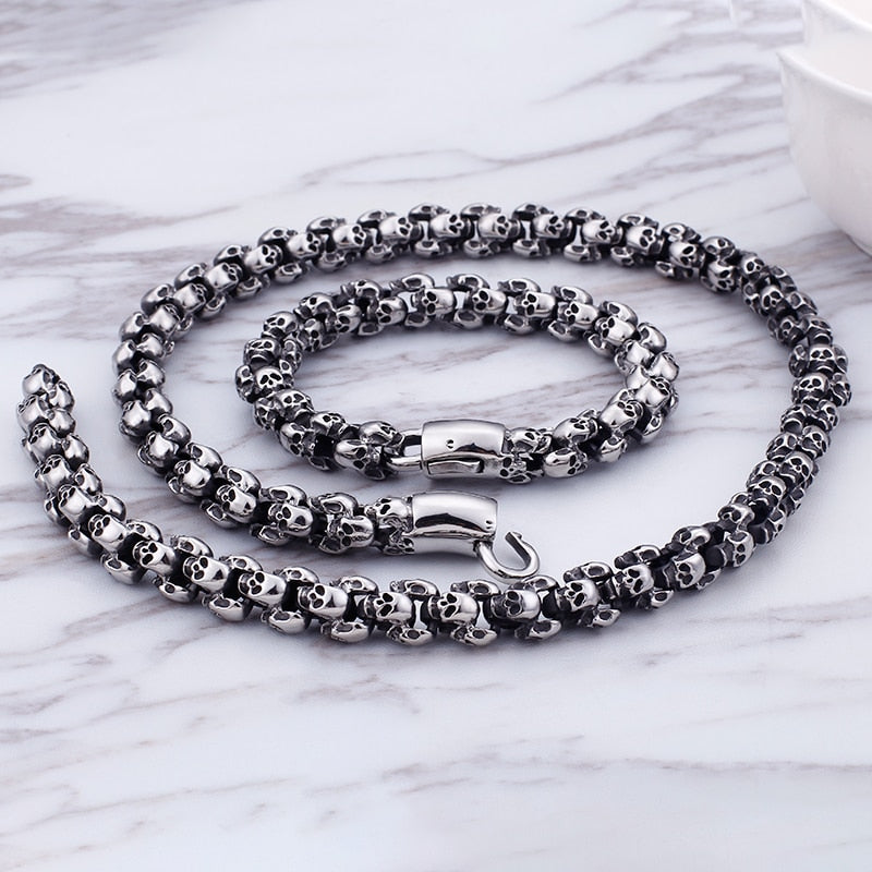 55~70cm Long Stainless Steel Skull Necklace For Men