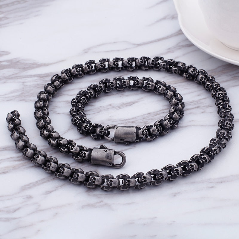 55~70cm Long Stainless Steel Skull Necklace For Men