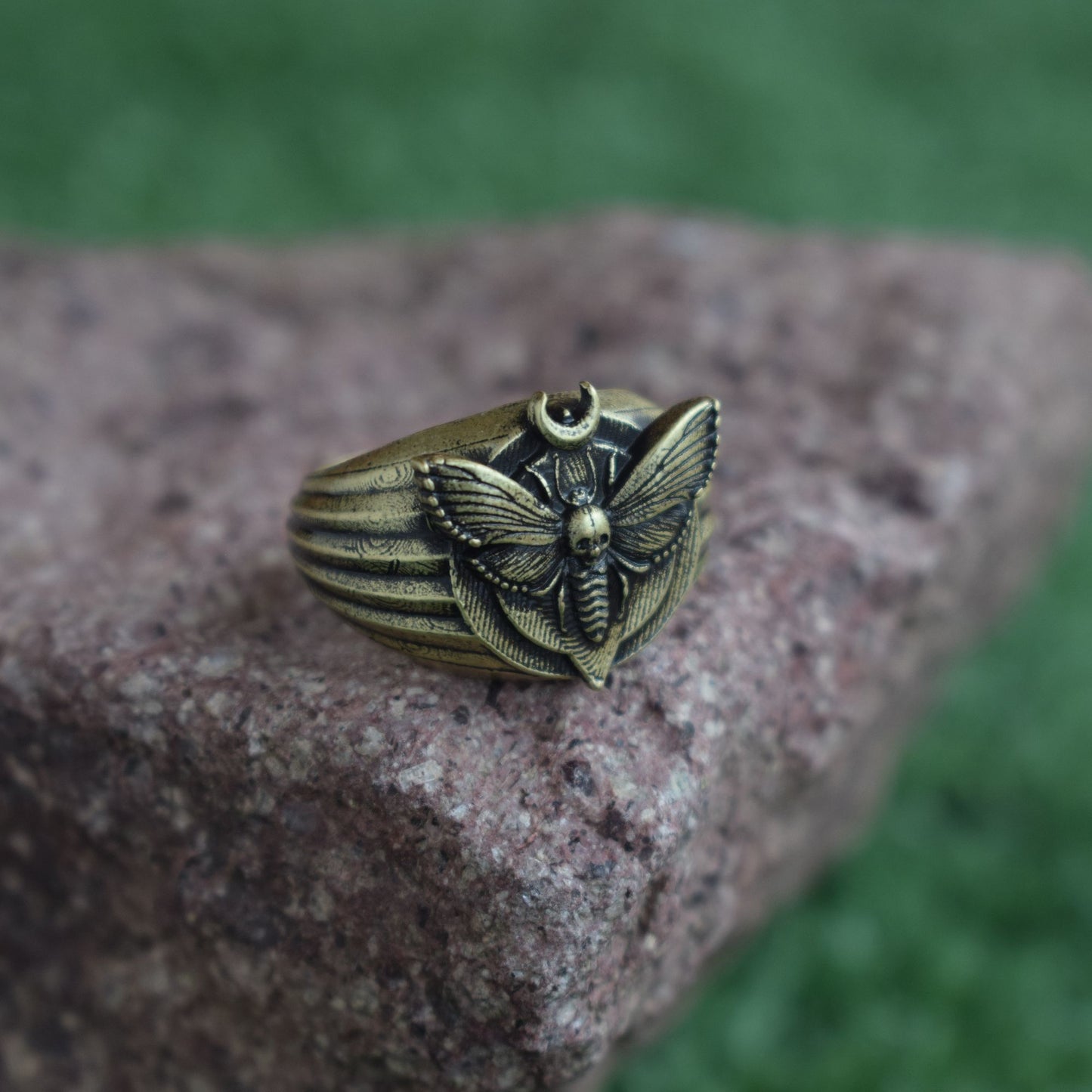 Bronze Mystical Moth Dead Head Skull Ring