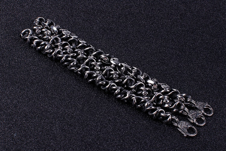 Heavy Stainless Steel Link Chain Skull Bracelet