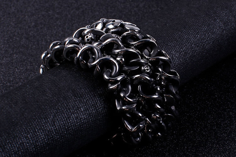 Heavy Stainless Steel Link Chain Skull Bracelet