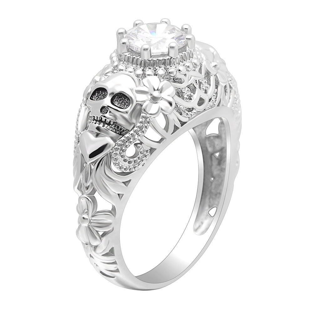 Punk Silver Color Crystal Skull Ring
