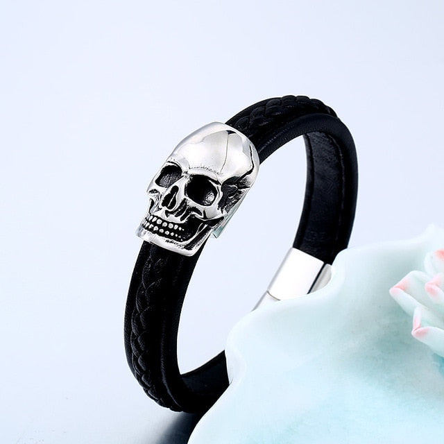 Punk Style High Quality Skull Leather Bracelet