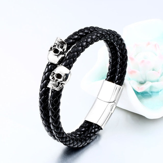 Punk Style High Quality Skull Leather Bracelet