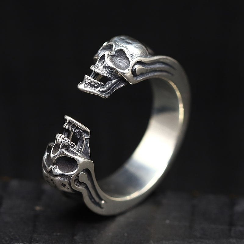 925 Sterling Silver Delicate Double Skull Ring. Badass skull ring. Badass skull jewelry. Badass skull accessories. Badass biker jewelry.