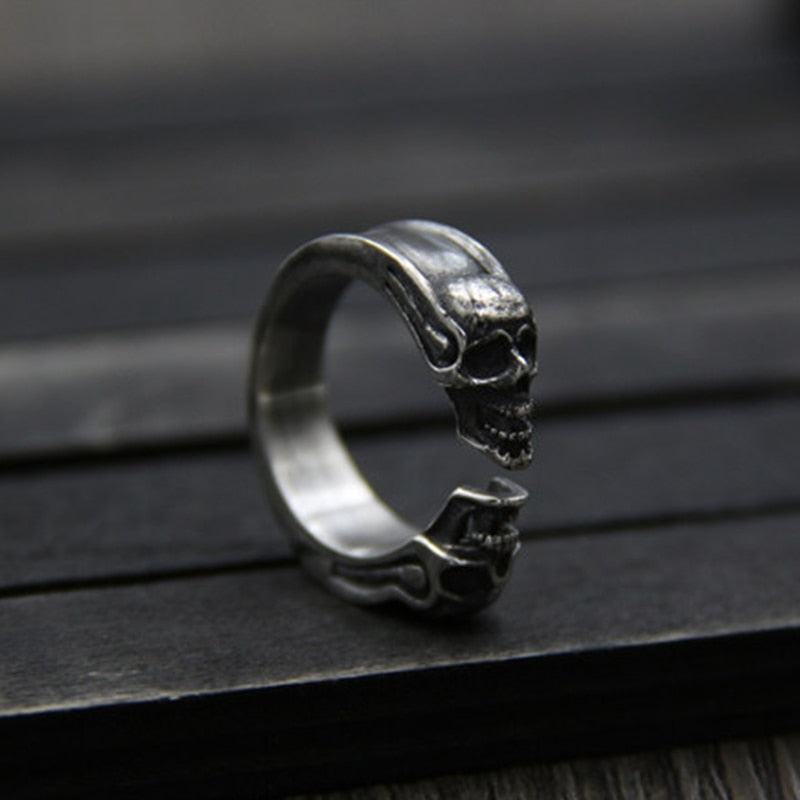 925 Sterling Silver Delicate Double Skull Ring. Badass skull ring. Badass skull jewelry. Badass skull accessories. Badass biker jewelry.