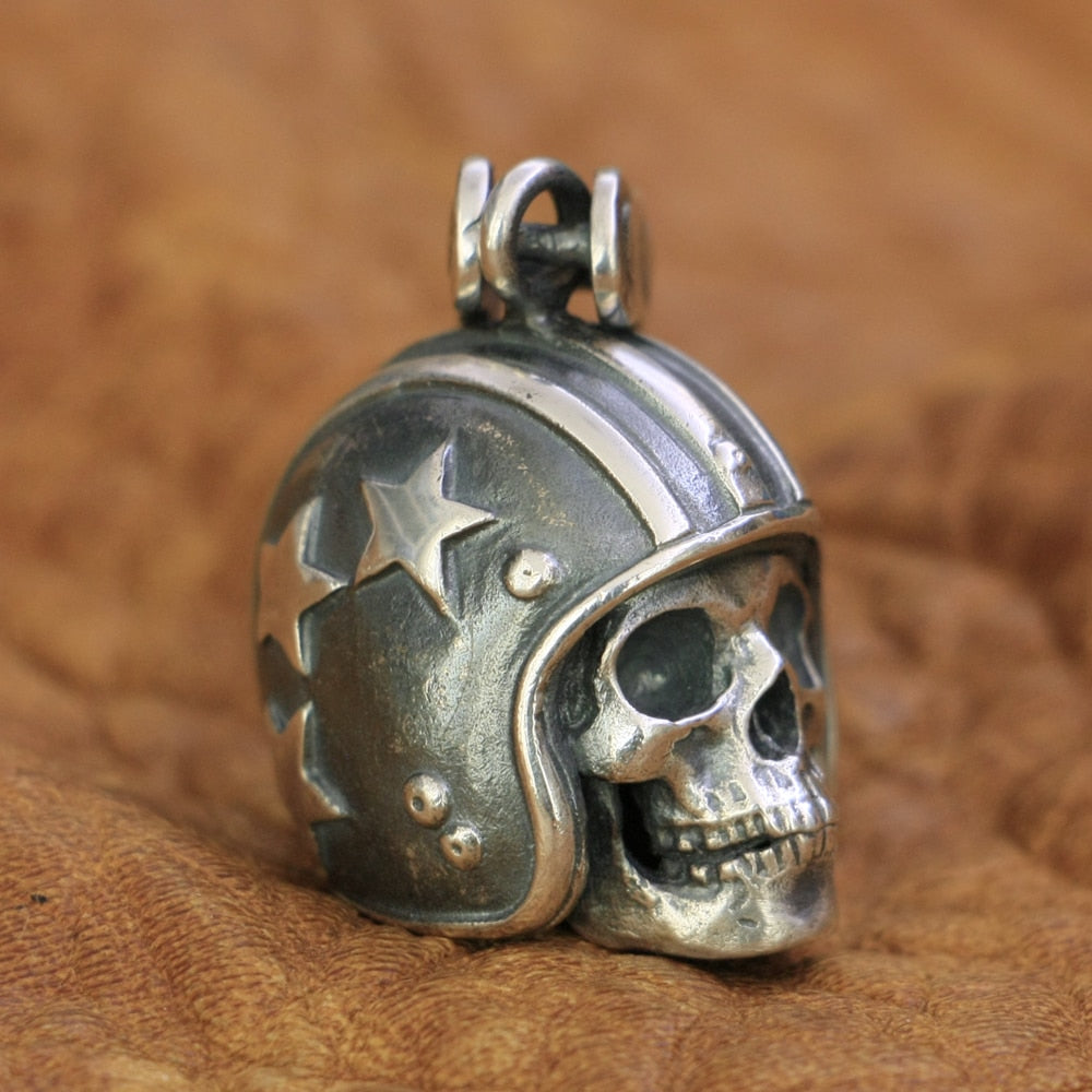 925 Sterling Silver Biker Skull Pendant