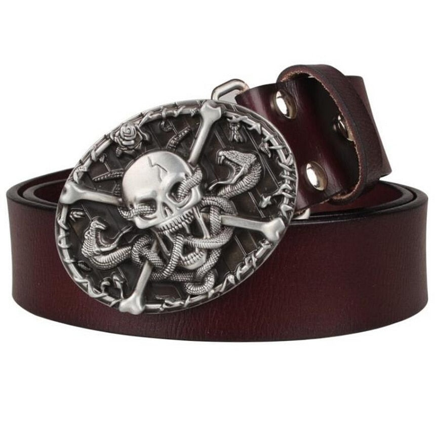 Cool Genuine Leather Skull Snake Metal Belt