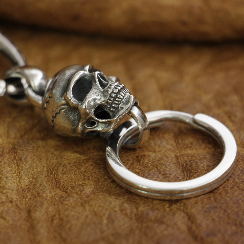 925 Sterling Silver Huge Biker Skull Keychain – Sunken Skull