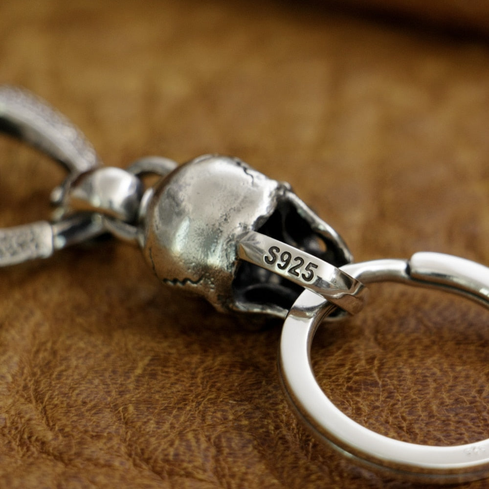 Sterling Silver Skull Key Ring - J.W. COOPER
