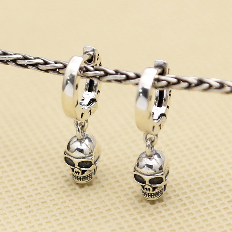 Unisex Punk 925 Sterling Silver Skull Earrings