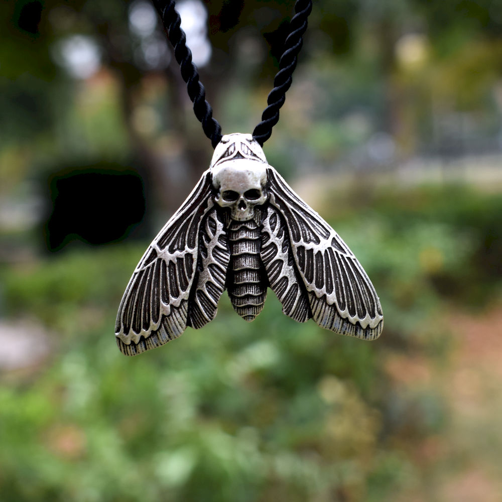 Dead Head Skull Moth Necklace with rope