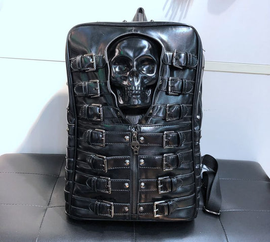 Buy Unique 3D Leather Biker Skull Backpack. 3D Biker Backpack made of strong and solid leather with capacity 20-35 Litre. Perfect for laptop and short trip. Absolutely badass skull backpack. On sales now!
