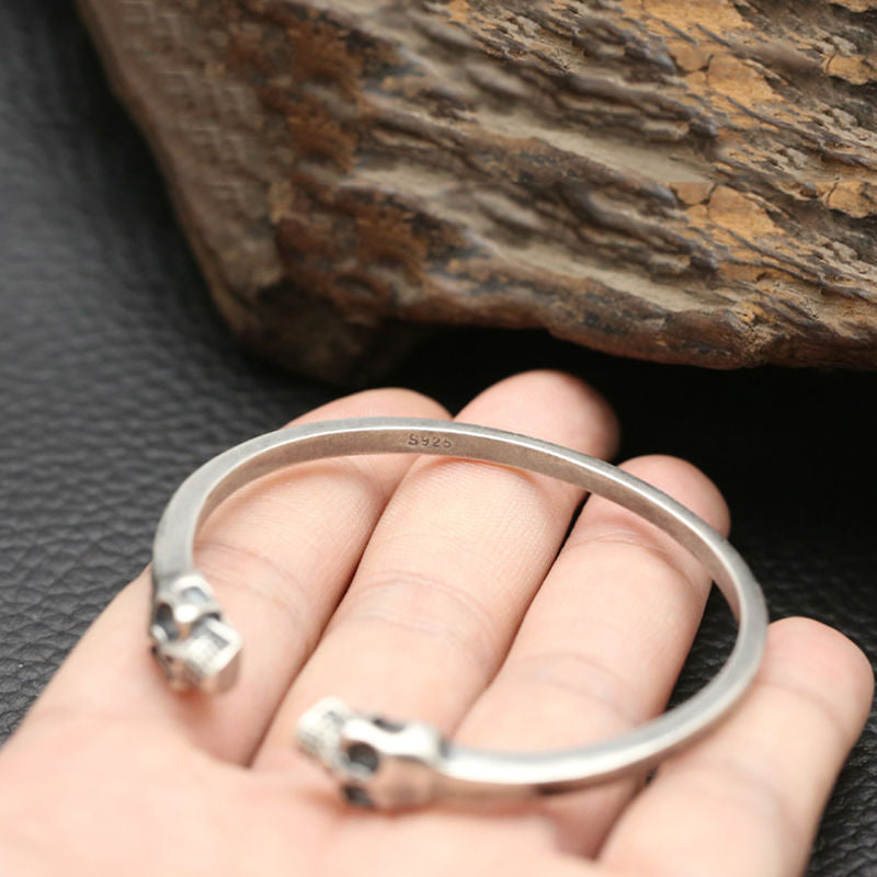 925 Sterling Silver Skull Ring and Bracelet Bangle
