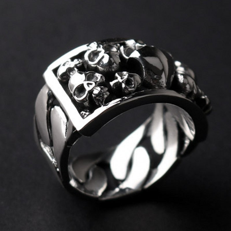 Pure 925 Sterling Silver Rock Biker Skull Rings