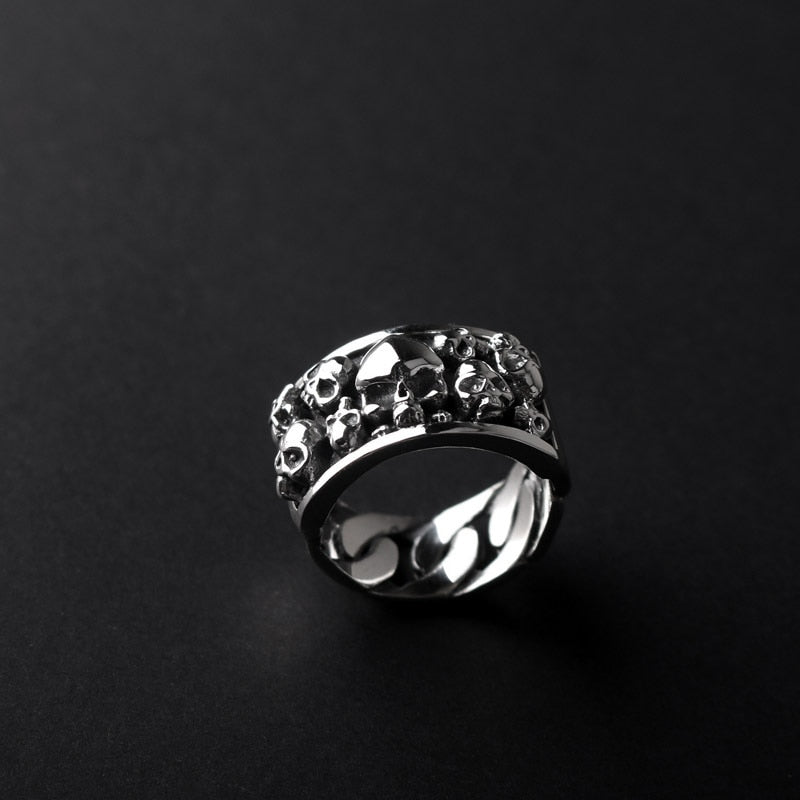 Pure 925 Sterling Silver Rock Biker Skull Rings