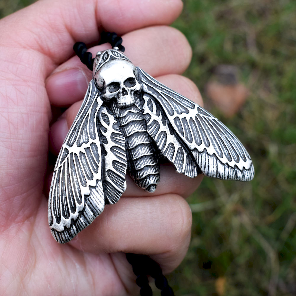 Dead Head Skull Moth Necklace with Rope
