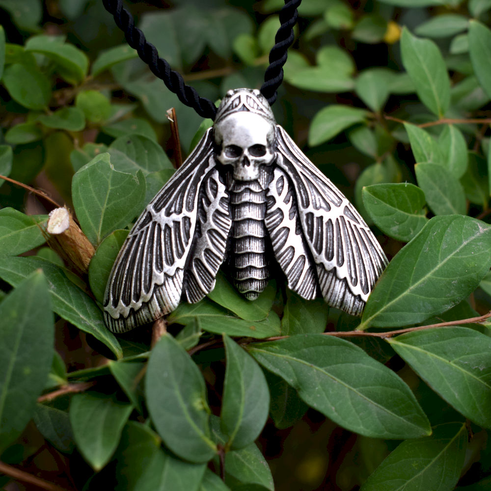 Dead Head Skull Moth Necklace with rope