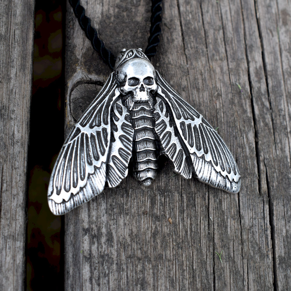 Dead Head Skull Moth Necklace with rope