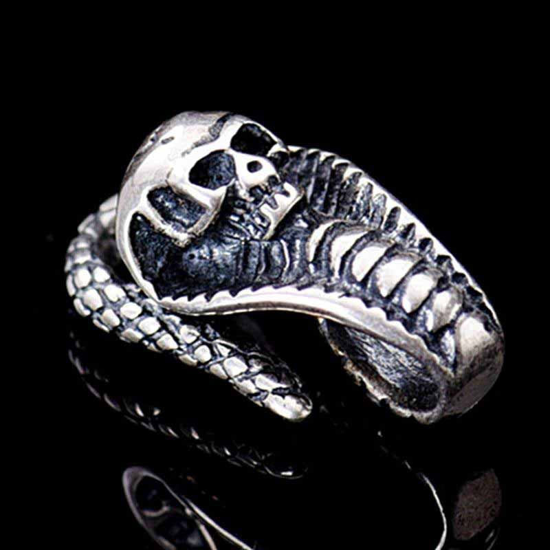 Real Solid Pure Silver Cobra Skull Bracelet