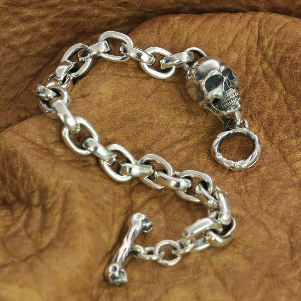 Handmade 925 Sterling Silver Biker Rock Skull Bracelet