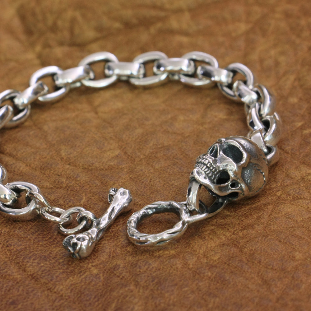 Handmade 925 Sterling Silver Biker Rock Skull Bracelet