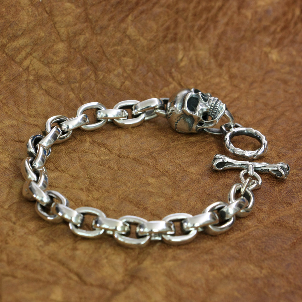 Handmade 925 Sterling Silver Biker Rock Skull Bracelet