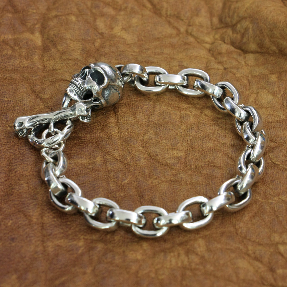 Handmade 925 Sterling Silver Biker Rock Skull Bracelet