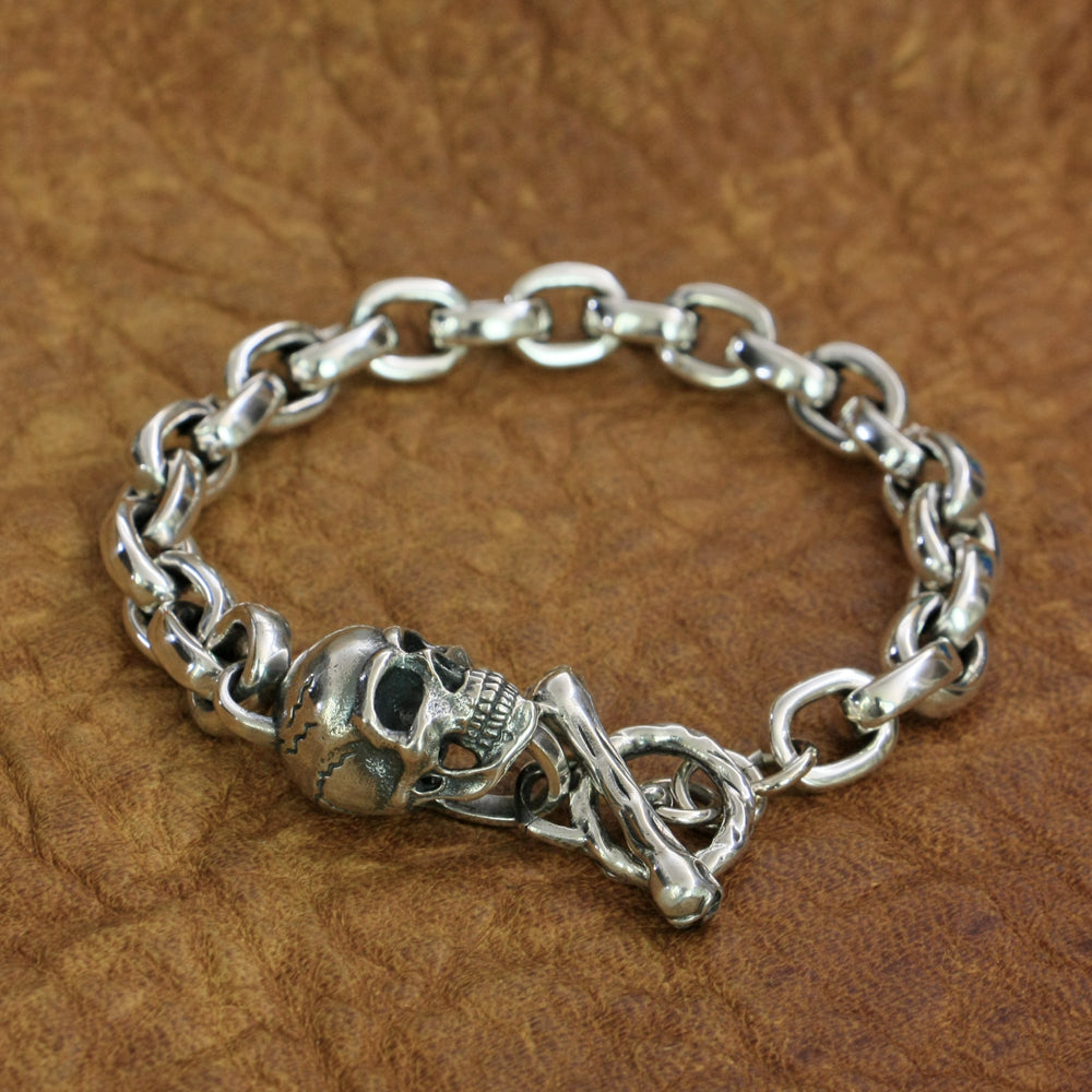 Handmade 925 Sterling Silver Biker Rock Skull Bracelet