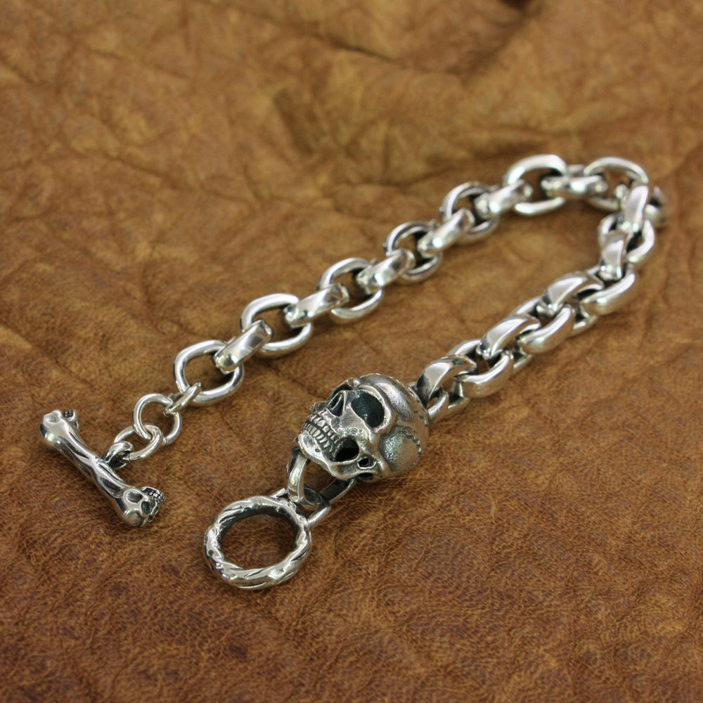 Handmade 925 Sterling Silver Biker Rock Skull Bracelet