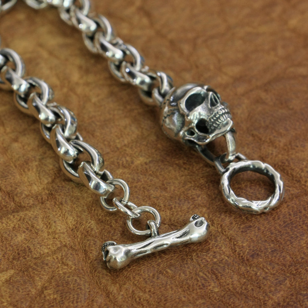 Handmade 925 Sterling Silver Biker Rock Skull Bracelet