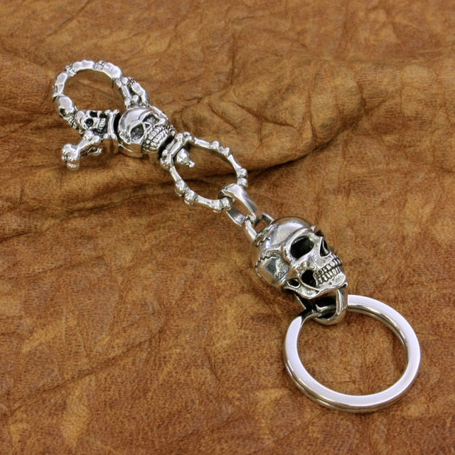925 Sterling Silver Handcrafted Biker Skull Key Rings