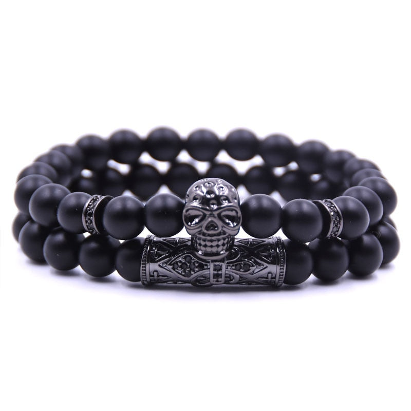 Natural Stone Beads Skull Bracelets