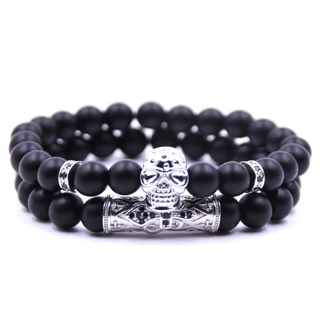 Natural Stone Beads Skull Bracelets