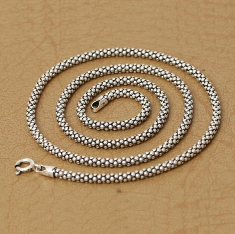 Real Silver 3mm Corn Chain Necklace