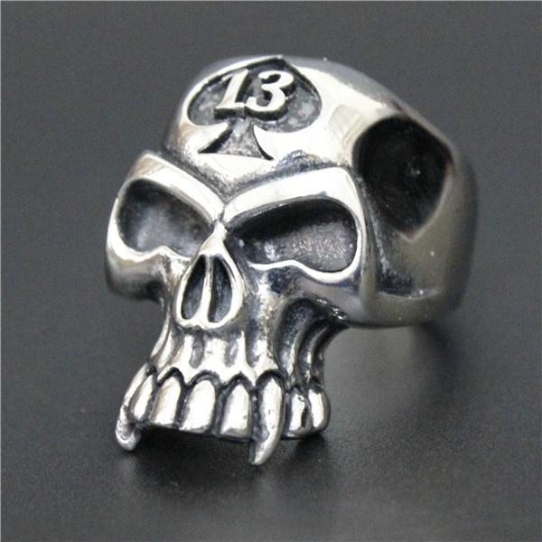 Stainless Steel Lucky 13 Biker Skull Ring. Badass skull ring for men. Cool gift for cool man. Badass gift for bikers. Badass jewelry. Badass biker skull jewelry. Badass skulll accessories. Badass gift for badass. Badass skull accessories. Badass skull jewelry. Christmas gift for badass. Christmas gift for bikers. Christmas gifts for tattoo artists.