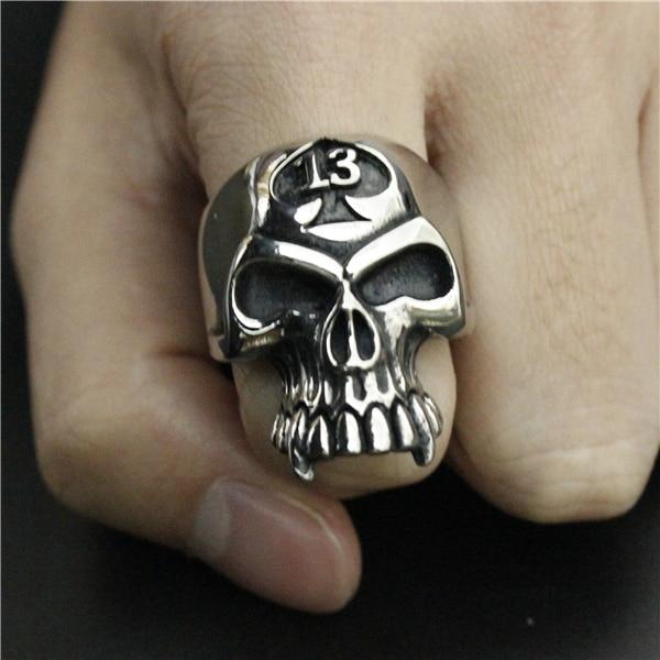 Stainless Steel Lucky 13 Biker Skull Ring