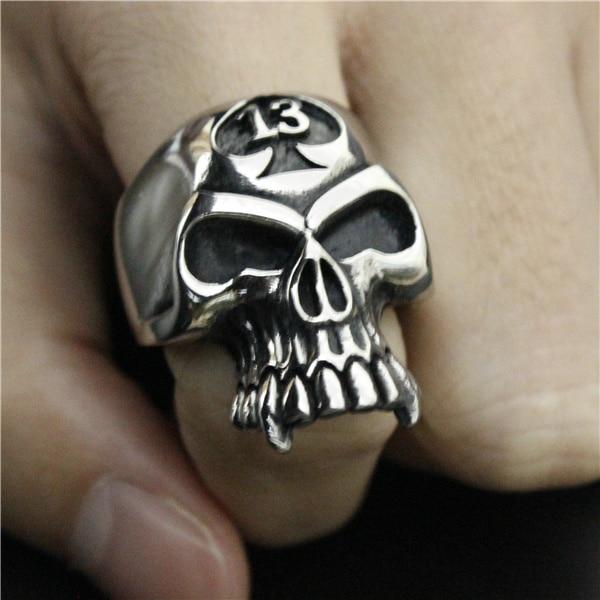 Stainless Steel Lucky 13 Biker Skull Ring. Badass skull ring for men. Cool gift for cool man. Badass gift for bikers. Badass jewelry. Badass biker skull jewelry. Badass skulll accessories. Badass gift for badass. Badass skull accessories. Badass skull jewelry. Christmas gift for badass. Christmas gift for bikers. Christmas gifts for tattoo artists.