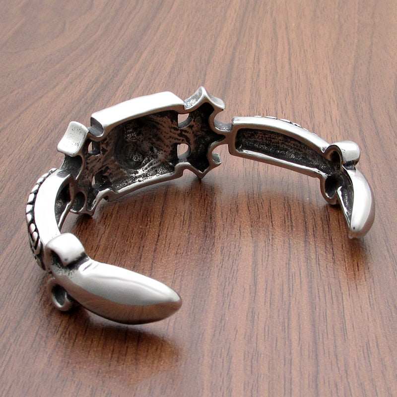 Punk 316L Stainless Steel Double Cross Skull Cuff Bangle