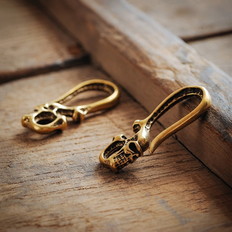 Vintage Brass Skull Head Keychain Hook