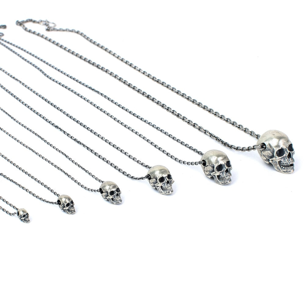 Big to Small 925 Sterling Silver Skull Pendants. Badass skull pendants. Badass skull jewlwelry. Badass biker jewelry. Badass skull accessories.