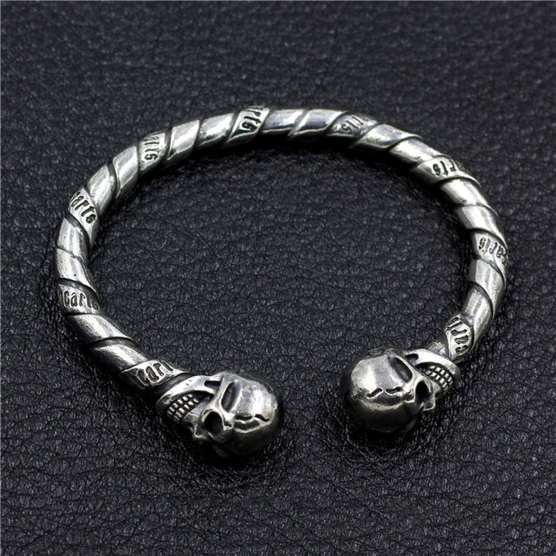 Handmade 925 Silver Rock Skull Cuff Bangle