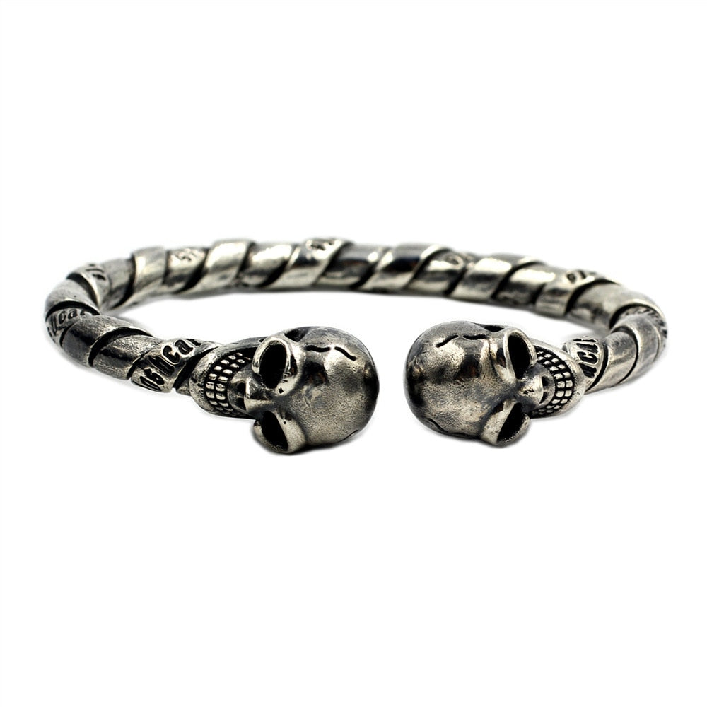 Handmade 925 Silver Rock Skull Cuff Bangle