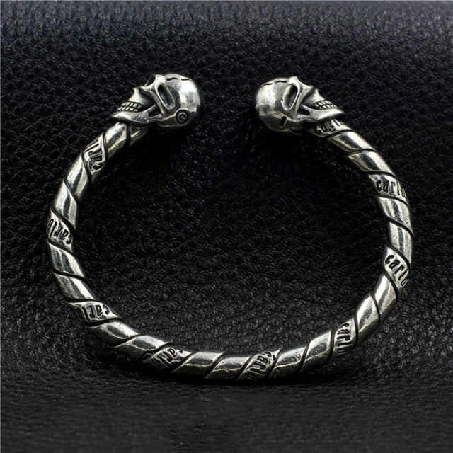 Handmade 925 Silver Rock Skull Cuff Bangle