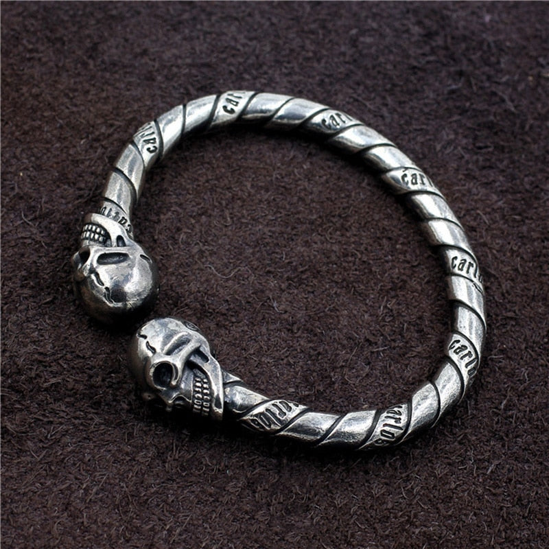 Handmade 925 Silver Rock Skull Cuff Bangle