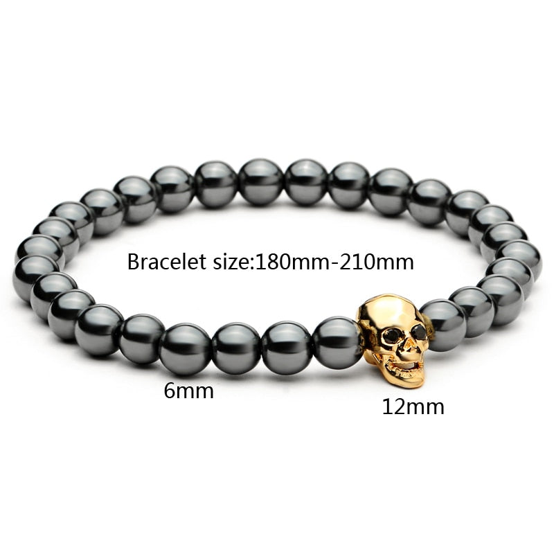Black Hematite Stone Bead Skull Bracelet
