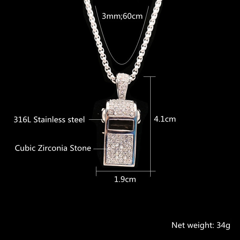 Full Cubic Zirconia Stones Whistle Skull Necklace