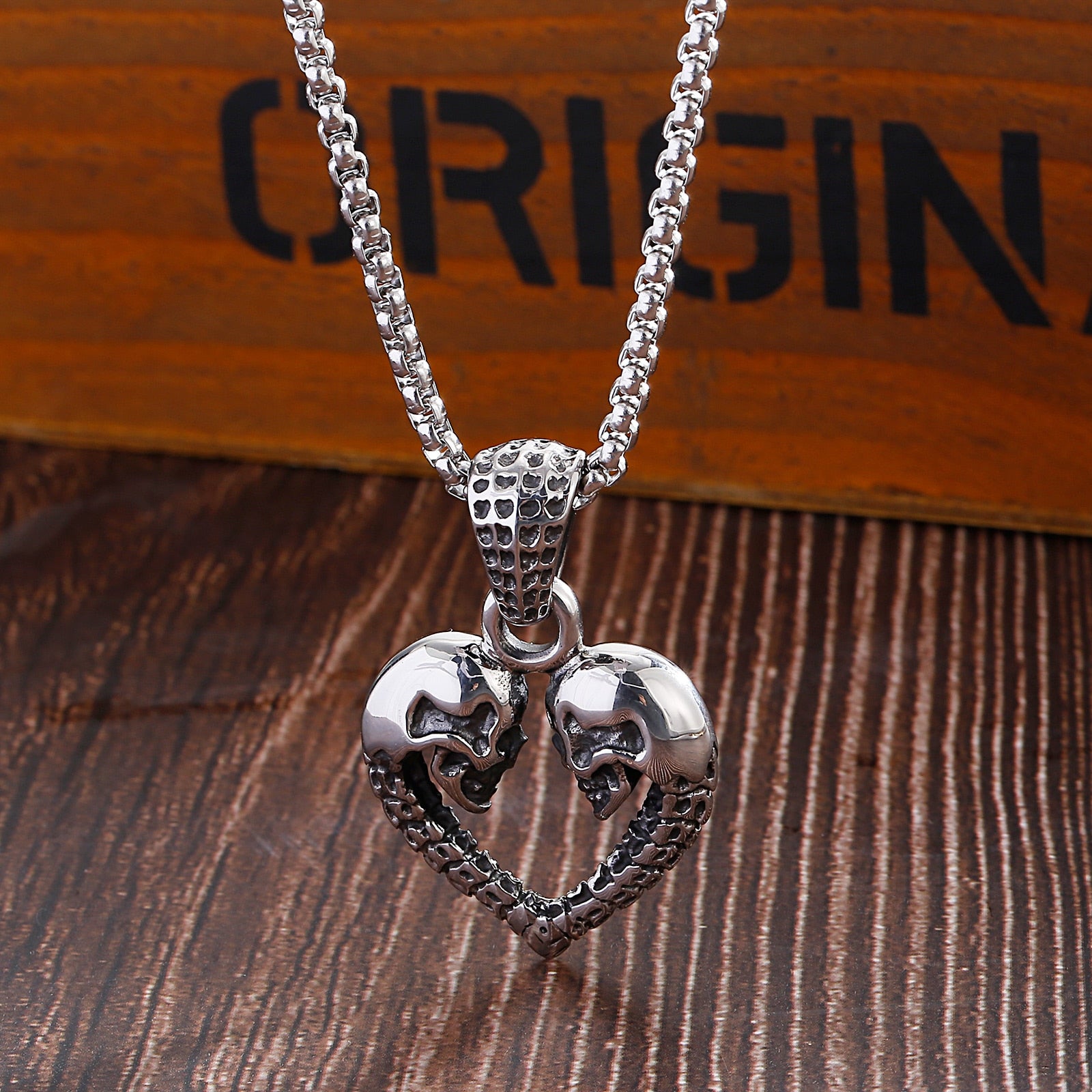 316L Stainless Steel Skull Couple Pendant Necklace
