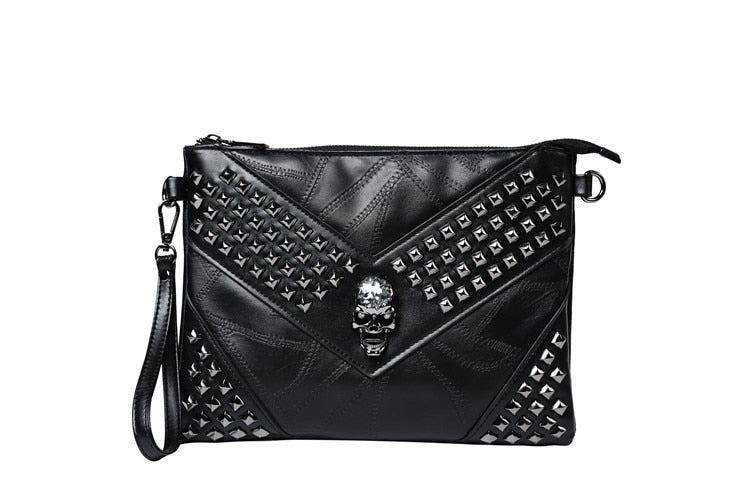 Men Rivet Day Clutches Skull Messenger Bag