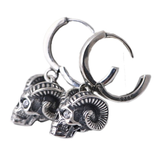 Pure 925 Silver Horn Skull Earrings